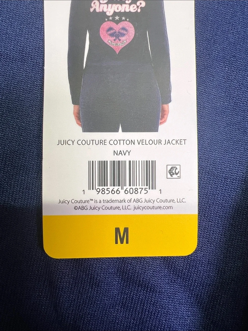 Juicy Couture Navy Velour Zip Jacket with White Trim - Picture 4 of 5